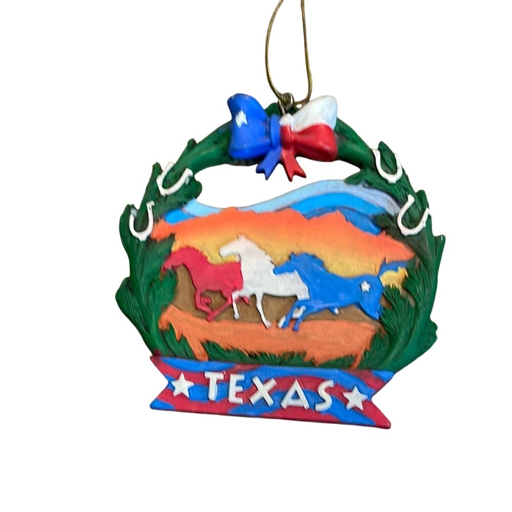 Texas Ornament Red‎ White Blue Horses Horseshoe Cowboy Western Home Decor